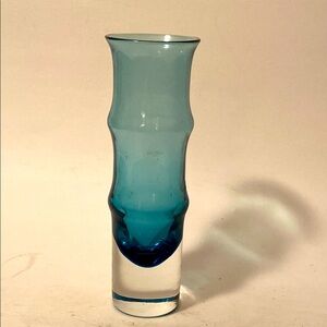 Vintage Aseda Bo Borgstrom Blue Bamboo Bud Vase Swedish Art Glass Mid Century 6”